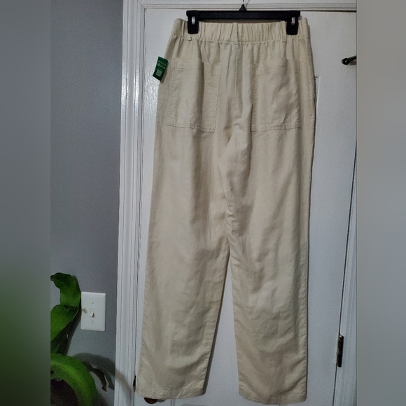 NWT High Rise Soft Linen-Cotton Pull-On Pants In Small Tall Chino Color - Picture 7 of 8